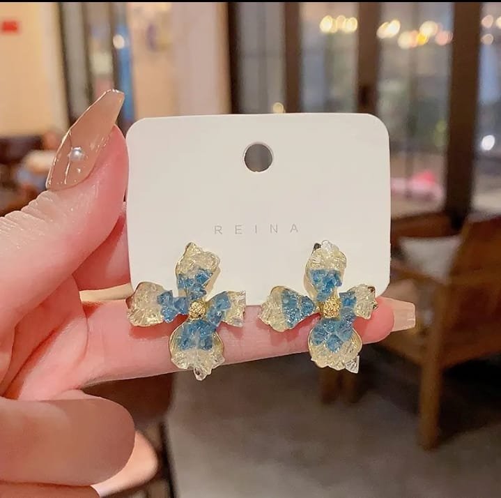 Blue Crystal Bloom Studs